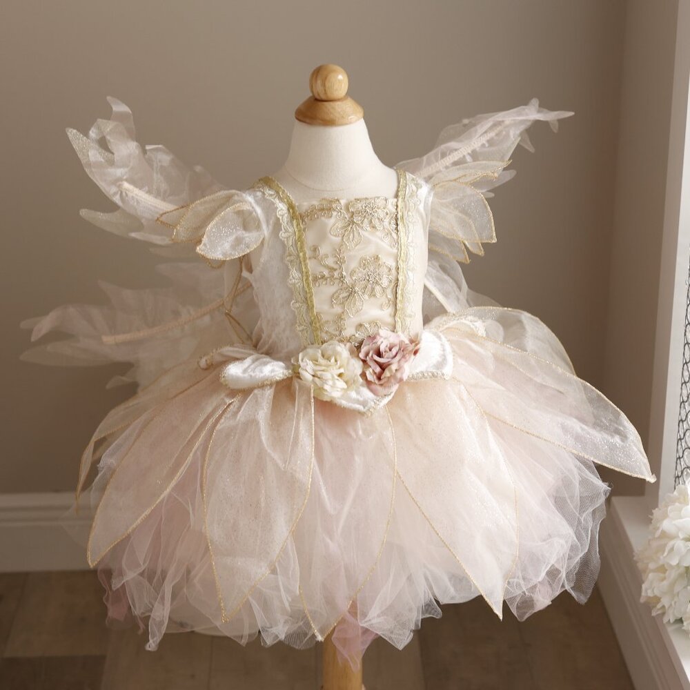 Stunning Fairy Dress Wings Dress-Up Costume Fairy Blush Pink Ivory Gold Like New